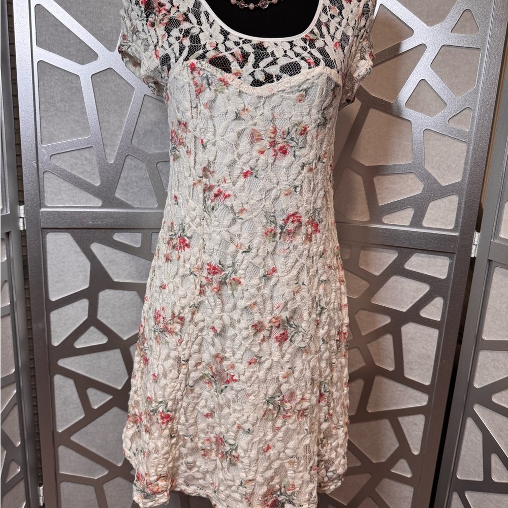 Kimchi Blue White and Pink Lace Mini Dress